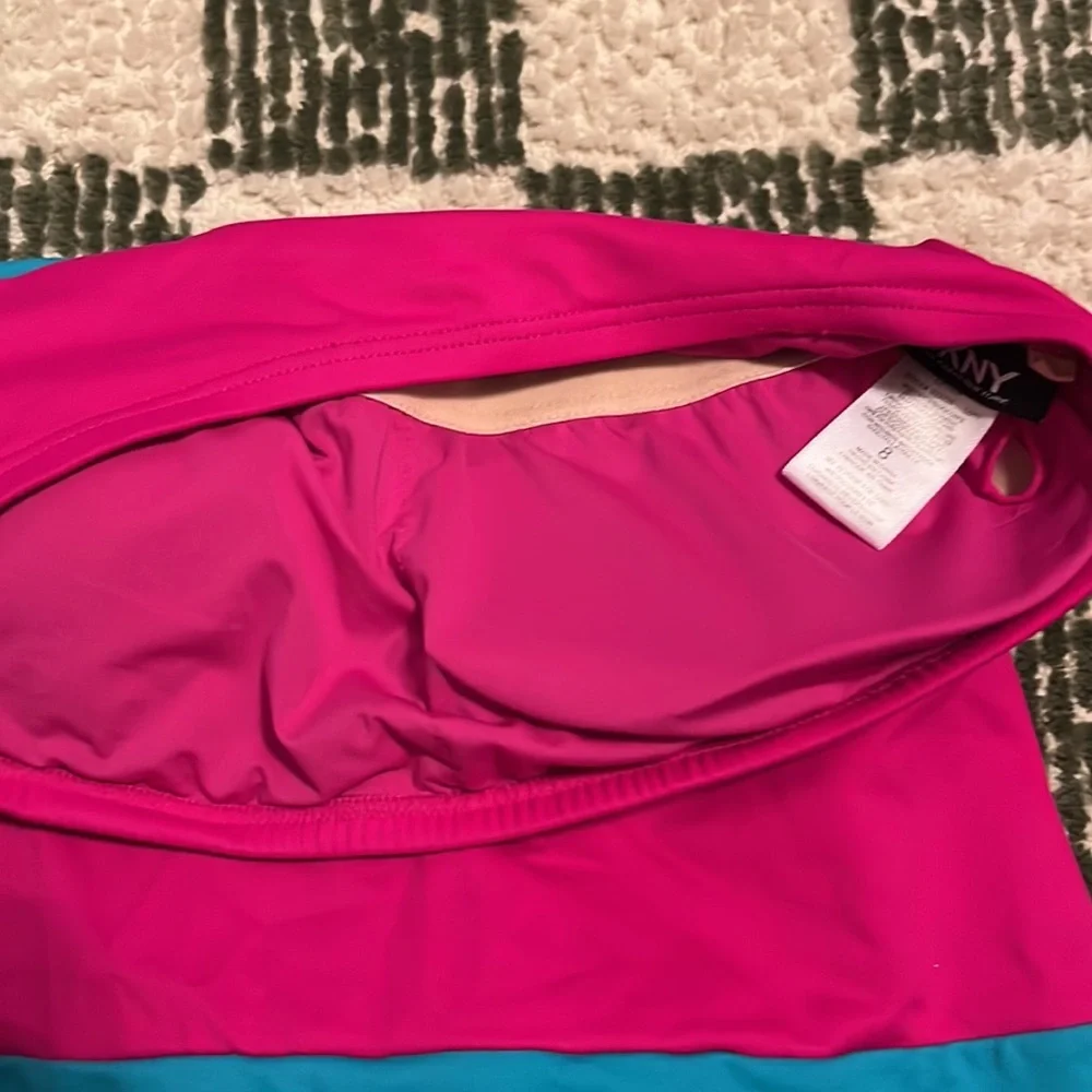 DKNY pink and turquoise Colorblock bathing suit - Picture 3 of 4